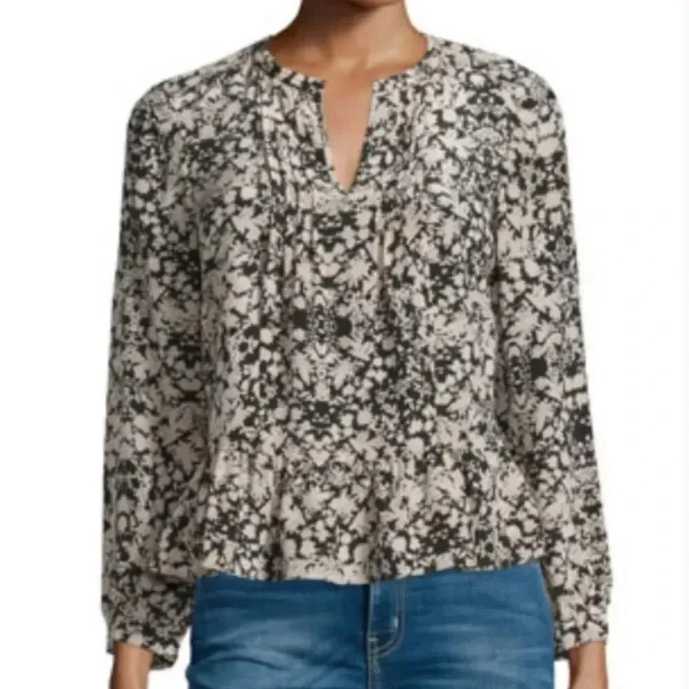 REBECCA TAYLOR 100% Silk Cream Black‎ Floral Print Blouse Peplum Size 0 - Picture 8 of 8